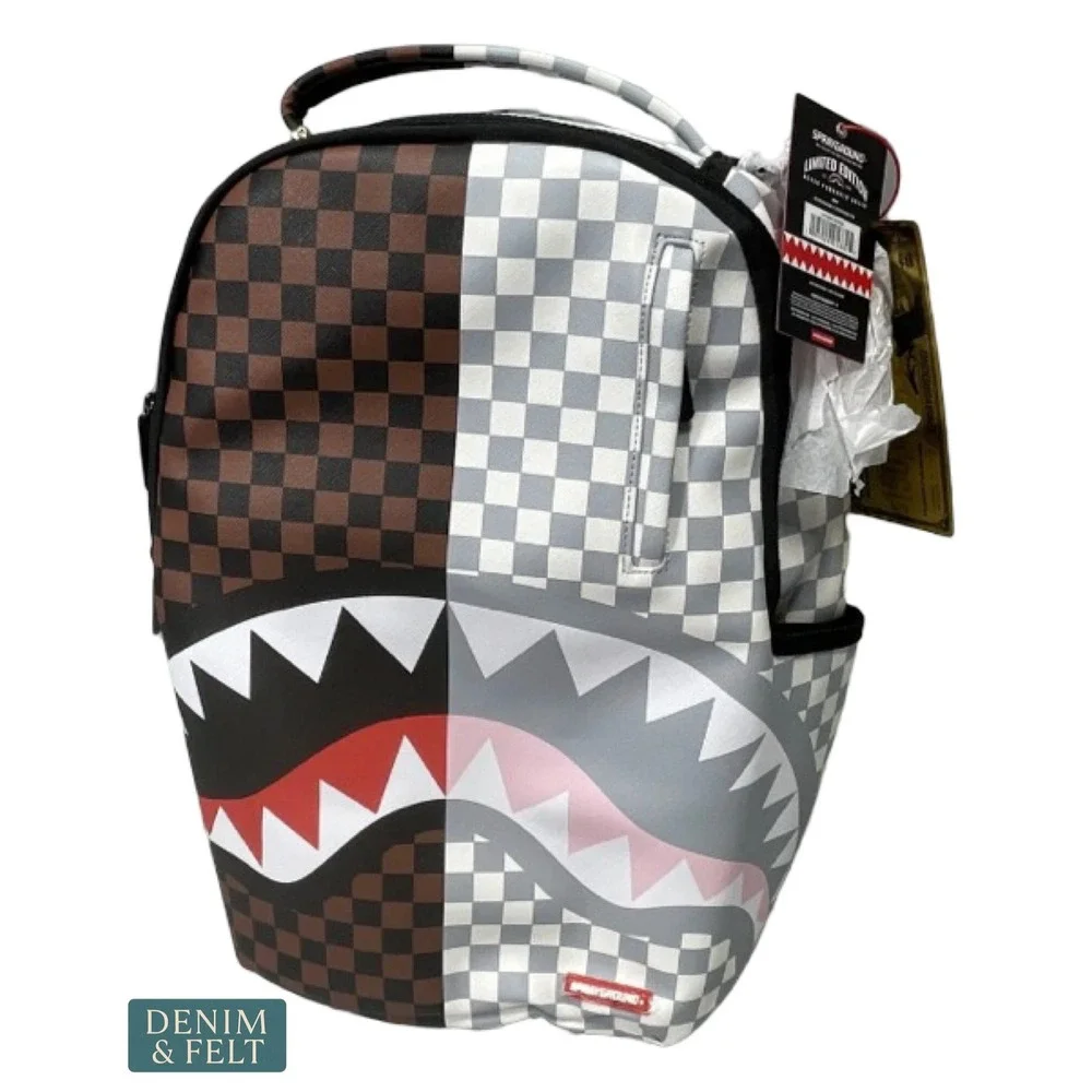 NEW Sprayground Sharks In Paris Cherry Blade Backpack Brown Gray Unisex Laptop